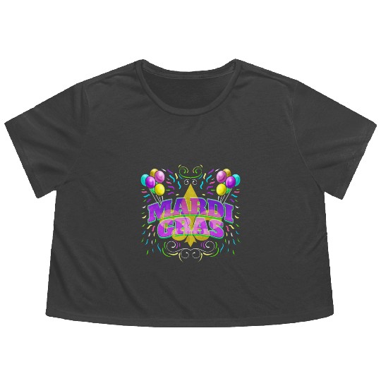 Logo With Ballons and Fleur De Lis For Mardi Gras Flowy Cropped Tees