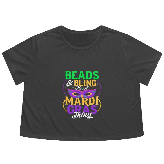 Beads & Bling It's A Mardi Gras Thing Mask Parade Flowy Cropped Tees