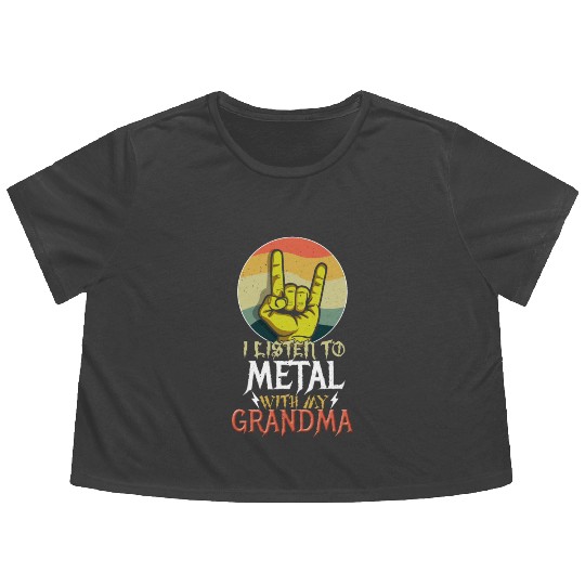 Metal With Grandmom Metal Kid Music Lover Rocker Flowy Cropped Tees