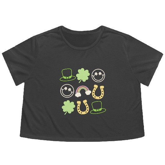Retro St Patricks Day Women Shamrock Vintage St Flowy Cropped Tees