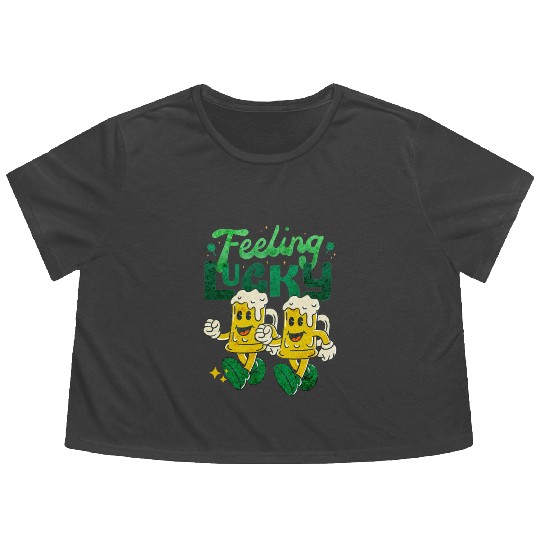 St Patrick's Day Feeling Lucky Retro Vintage Beer Flowy Cropped Tees