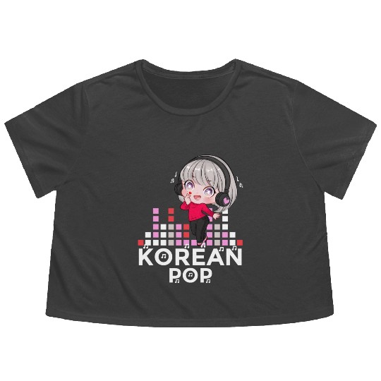 Kawaii Kpop Anime Finger Heart Korean Pop Chibi Flowy Cropped Tees