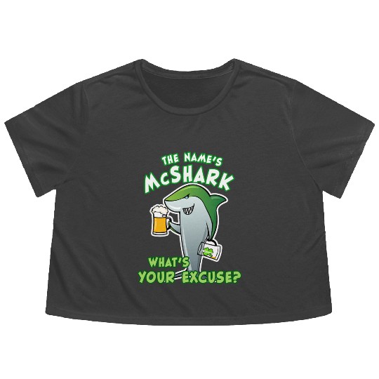 St Patricks Day Shark Funny Beer Drinking Flowy Cropped Tees