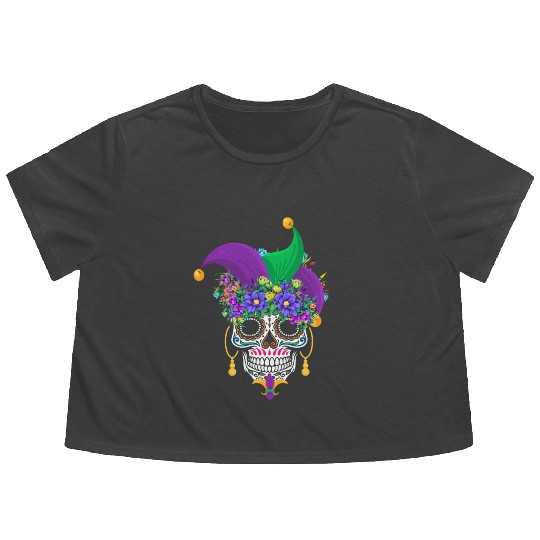 Mardi Gras Mask Dia De Los Muertos Flower Sugar Flowy Cropped Tees