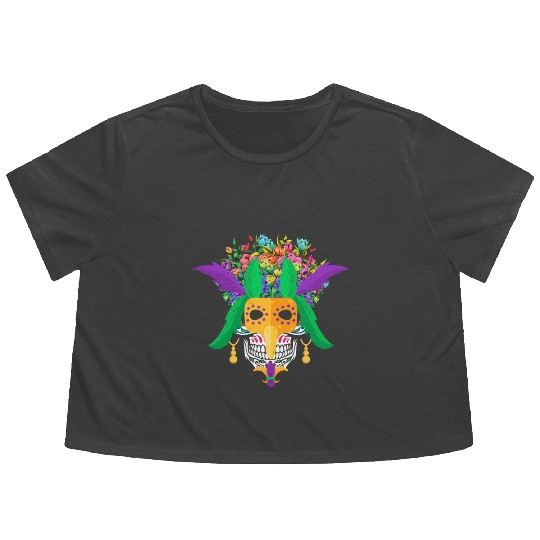 El Dia De Los Muertos Mardi Gras Mask Flower Sugar Flowy Cropped Tees