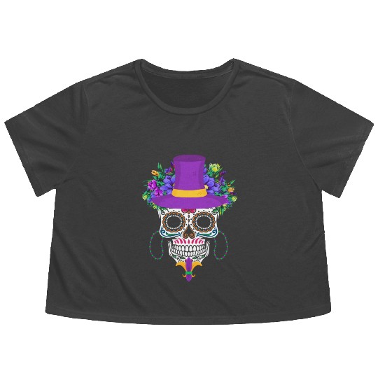 Dia De Los Muertos Mardi Gras Costume Flower Sugar Flowy Cropped Tees