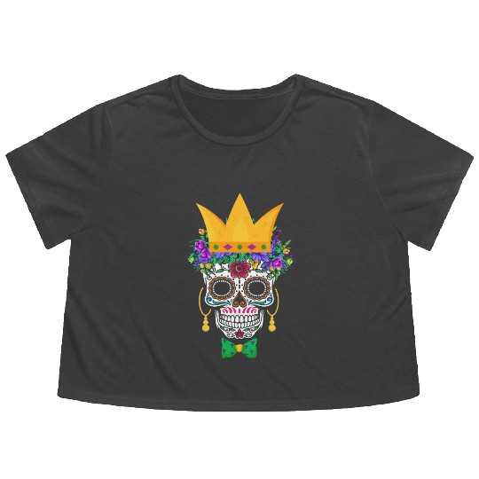 Mardi Gras Mask Flower Sugar Dia De Los Muertos Flowy Cropped Tees