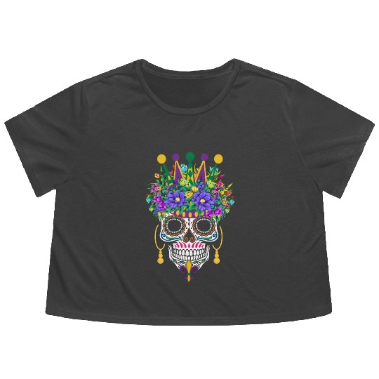 Mardi Gras Mask Flower Sugar Dia De Los Muertos Flowy Cropped Tees