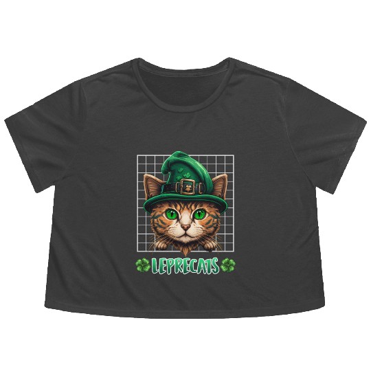 St. Patrick's Day cats leprecats kittens Flowy Cropped Tees