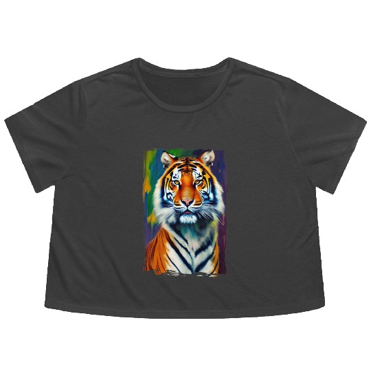 Tiger Portrait Tigress Art Flowy Cropped Tees