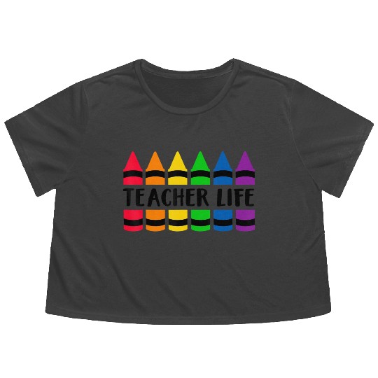 Teacher Life Crayon CRAY Teacher Flowy Cropped Tees