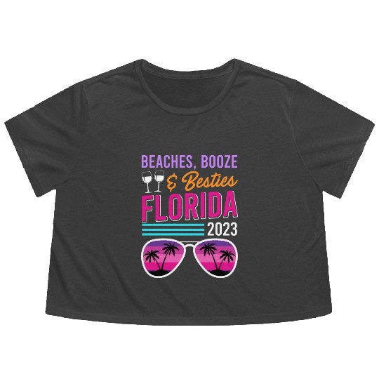 Beach Booze Besties Florida Vacation Spring Break Flowy Cropped Tees