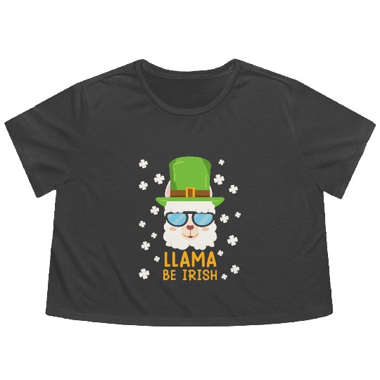 LLama be Irish Lama Alpaca St. Patrick's Day Flowy Cropped Tees