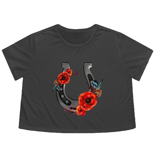 Floral Horseshoe With Poppies Flowy Cropped Tees