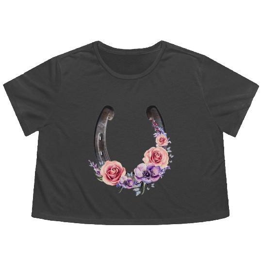 Lucky Floral Horseshoe Flowy Cropped Tees