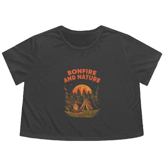 Bonfire and Nature Camping Wildlife Camper Outdoor Flowy Cropped Tees