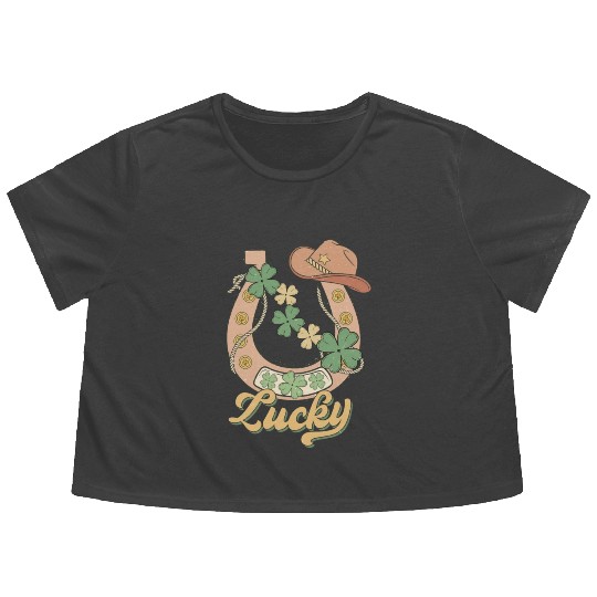 Lucky Shamrock Horseshoe Flowy Cropped Tees