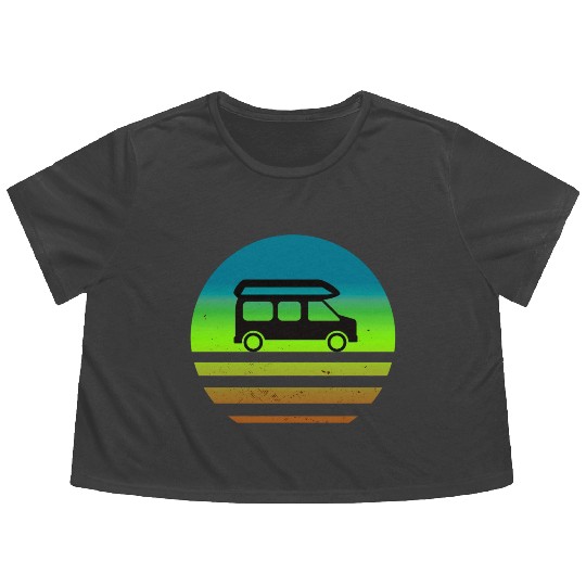 Camper Van Retro Sunset Vintage sun camping Flowy Cropped Tees