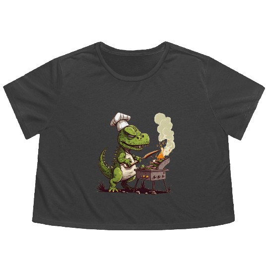 Baby Dinosaur Using A Charcoal Grill Cooking Meat Flowy Cropped Tees