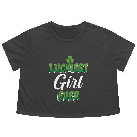 St. Patrick's Day saying Luckiest Girl ever Flowy Cropped Tees