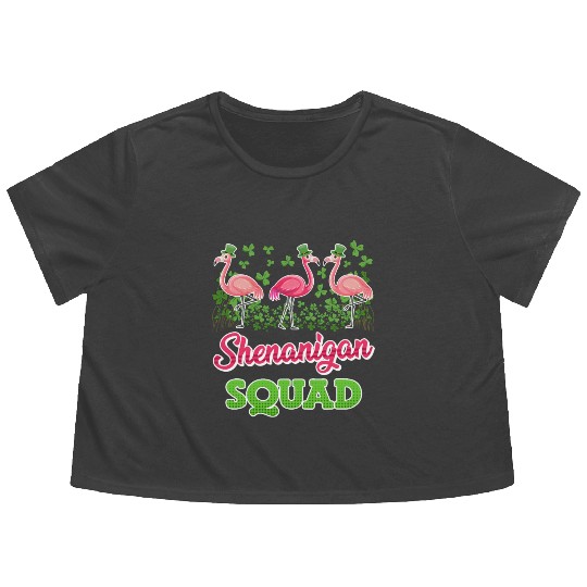 Flamingo Shenanigan Squad St. Patrick's Day Flowy Cropped Tees