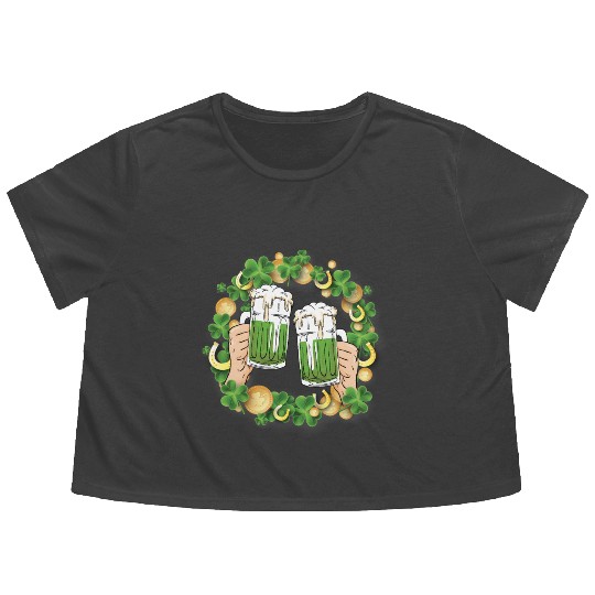 St. Patrick's Day Irish Green Beer, Wine Cups Flowy Cropped Tees