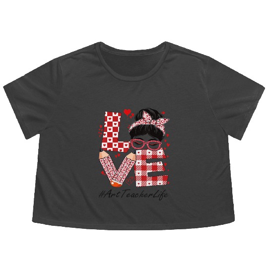 Art Teacher Love Messy Bun Flowy Cropped Tees