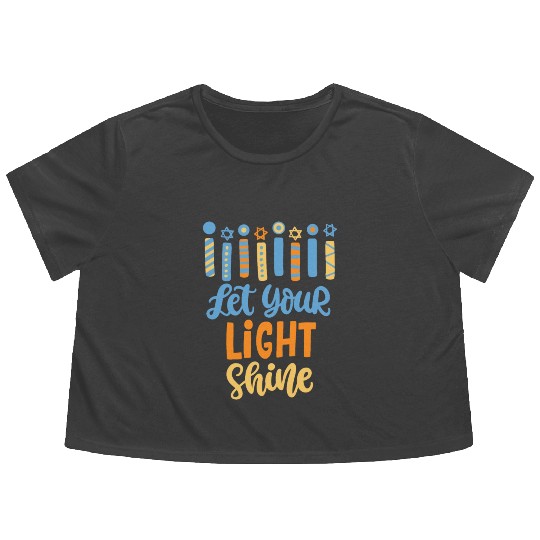 Funny Hanukkah Let Your Light Shine Menorah Adults Flowy Cropped Tees