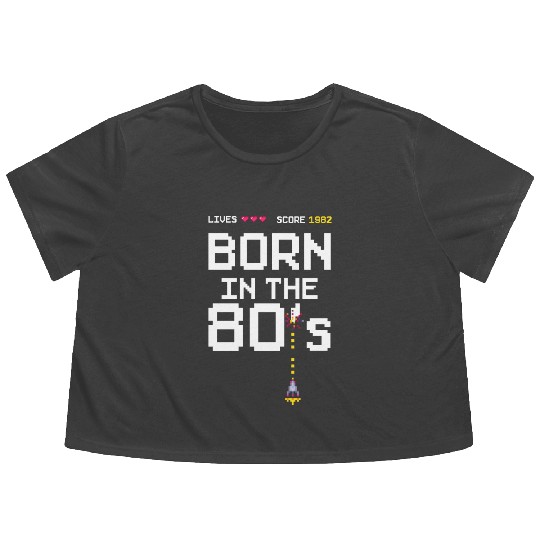 1982 Birtday Retro Gamer Pixel Born in the 80s Flowy Cropped Tees