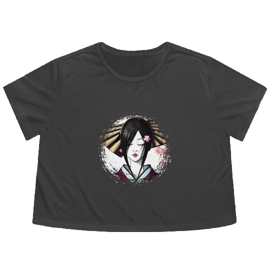 Geisha, traditional digital art, Japan Flowy Cropped Tees