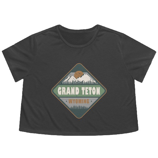 Grand Teton Wyoming US Vintage Hiking Design Flowy Cropped Tees