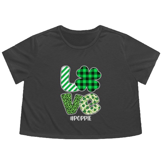 Love Poppie Green Plaid Leopard Shamrock Flowy Cropped Tees