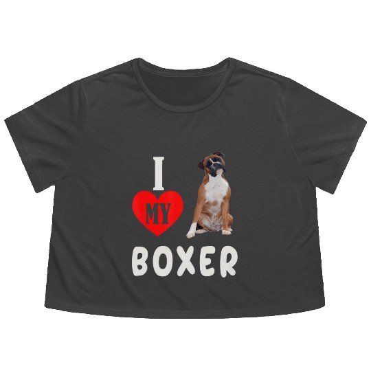 I Love my Boxer Dog Pet Lover Mom Dad Apparel Flowy Cropped Tees