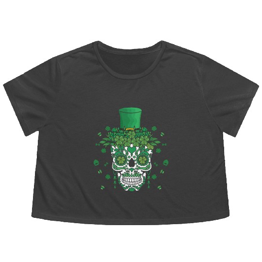 El Dia De Los Muertos St Patty's Day Irish Flower Flowy Cropped Tees