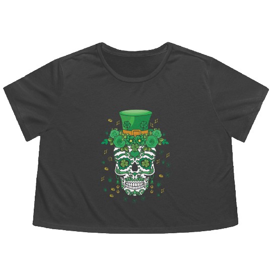 Dia De Los Muertos St Patty's Day Irish Flower Flowy Cropped Tees