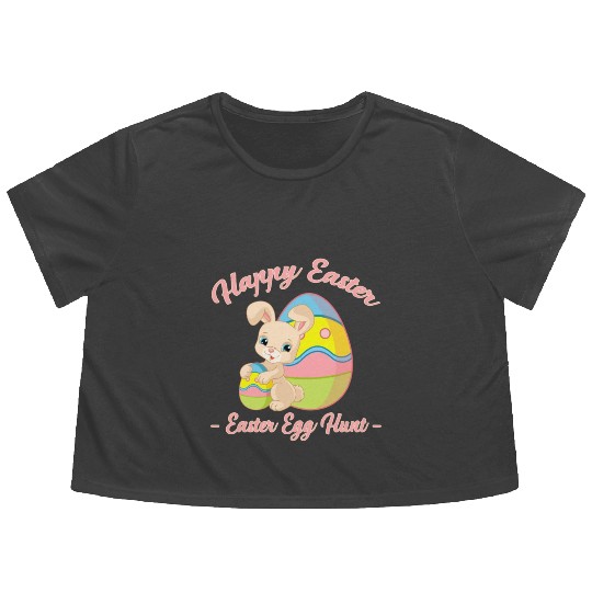 Happy Easter Egg Hunt Bunny Gift Flowy Cropped Tees