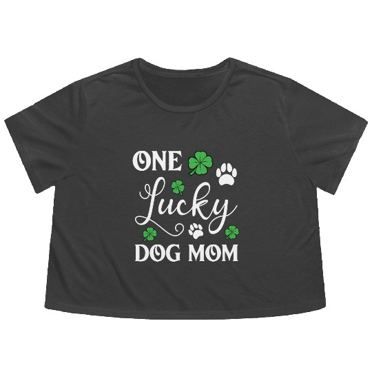 One Lucky Dog Mom Funny St Patricks day Flowy Cropped Tees
