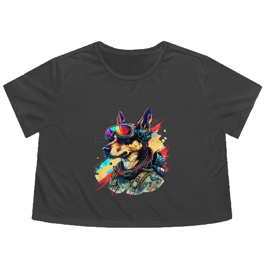 Dog Pilot German Shepherd for Aviation and Dog Flowy Cropped Tees