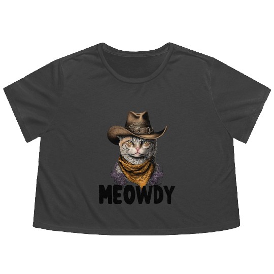 Meowdy Cat Meme Country Meow Howdy Funny Flowy Cropped Tees