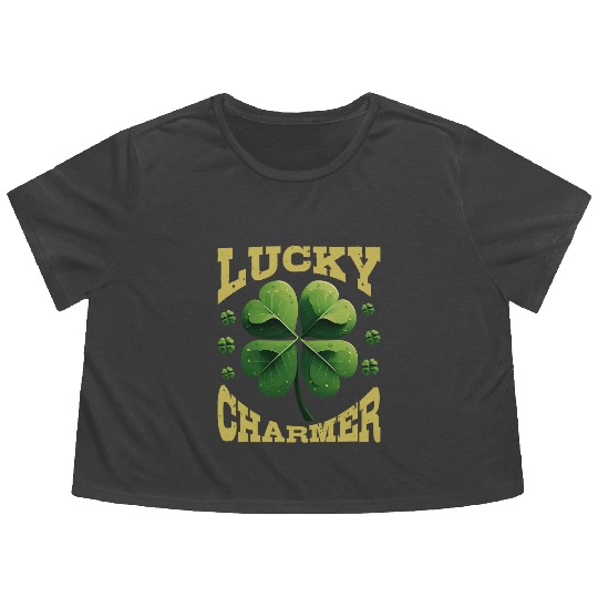 Lucky Charmer Shamrock St Patrick's Day Flowy Cropped Tees