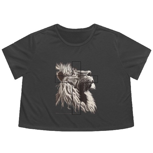 Lion Love Cross God Savior Church Christian Gift C Flowy Cropped Tees