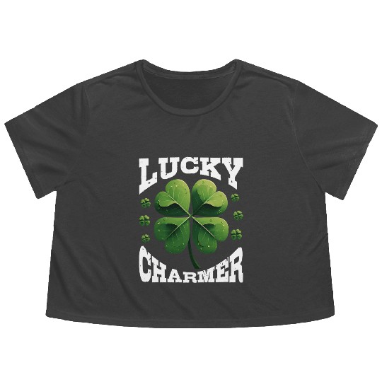 Lucky Charmer Shamrock St Patrick's Day Flowy Cropped Tees