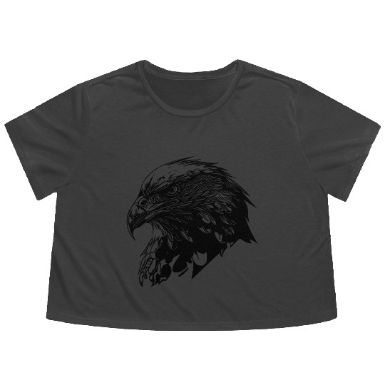 Elegant Eagle In Vintage T Tattoo Style Flowy Cropped Tees