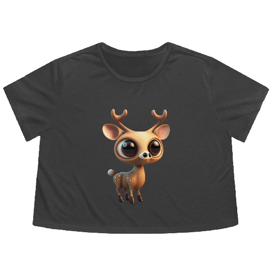 Cute deer cartoon character Flowy Cropped Tees