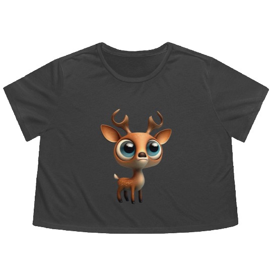 Cute deer cartoon character Flowy Cropped Tees