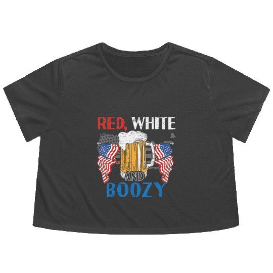 Red White And Boozy made for a Patriotic American Flowy Cropped Tees