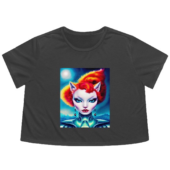 "Alien Cat Woman" Flowy Cropped Tees
