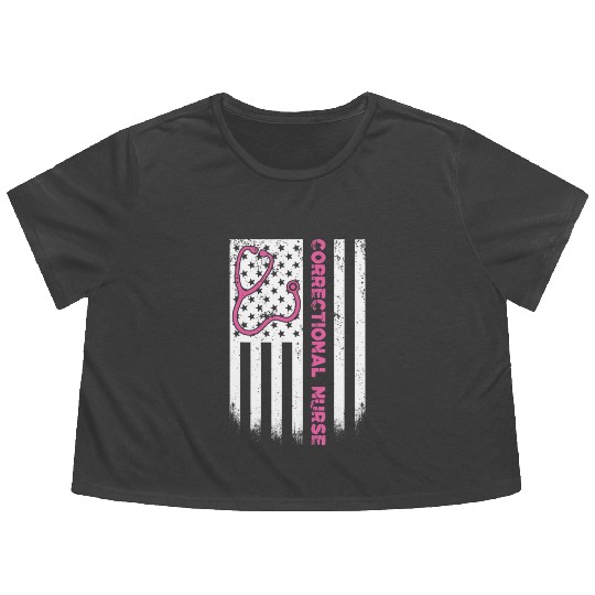 Correctional Nurse American flag US Stethoscope RN Flowy Cropped Tees