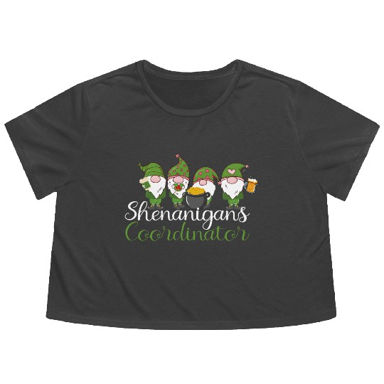 Shenanigans Coordinator St Patricks Day Gnomes Flowy Cropped Tees