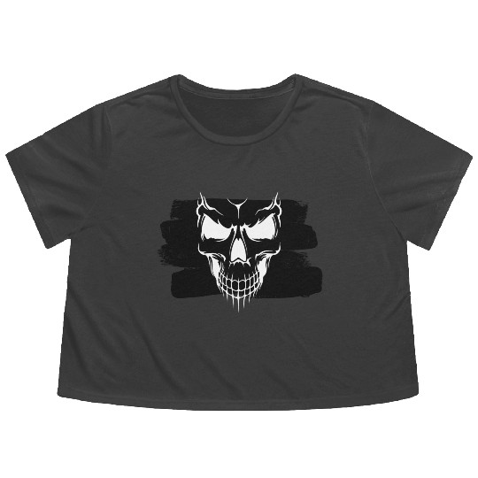 A scary skull Flowy Cropped Tees